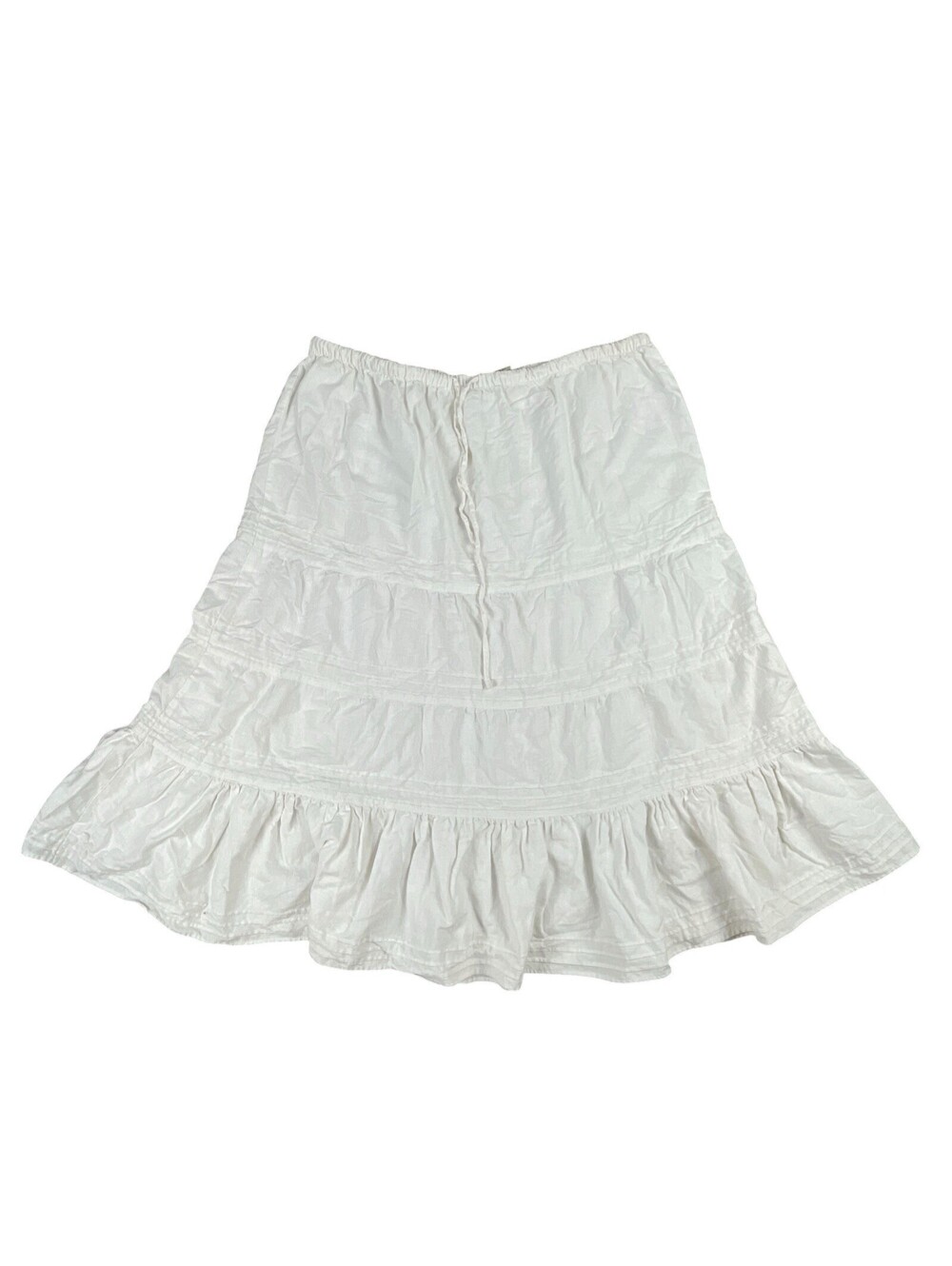 VTG Stephanie Rogers Long Linen Skirt Flared White Cottage Core Drawstring Large